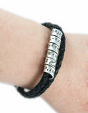 Double Stranded Genuine Leather and Sterling Men's and Women's Secret Message Bracelet