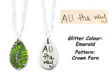 Small Glittery Handwriting Necklace - Memorial Jewelry, Teardrop shape with Colour and Design