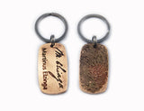 Actual HANDWRITING and Fingerprint Keychain Memorial Jewelry - Double Sided Bronze Keychain
