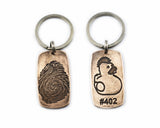 Actual HANDWRITING and Fingerprint Keychain Memorial Jewelry - Double Sided Bronze Keychain