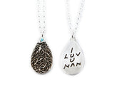 Fingerprint and Handwriting Necklace - Teardrop Shaped Pendant with birthstone