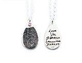 Fingerprint and Handwriting Necklace - Teardrop Shaped Pendant with birthstone