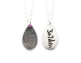 Fingerprint and Handwriting Necklace - Teardrop Shaped Pendant with birthstone
