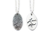 Actual Writing Signature and Fingerprint on a Silver Oval Shape Pendant