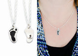 Footprint or Handprint Cutout Necklace with Initial on the Back