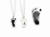 Footprint or Handprint Cutout Necklace with Initial on the Back