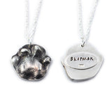 3D Silver Paw Print Necklace - YOUR Cat or small Dog's Actual Paw Print