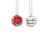 Actual Writing Signature and Colour Design on a Silver Circle Shape Pendant