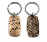Actual HANDWRITING Keychain - Rustic Design & Handwriting Bronze Dog Tag Keychain