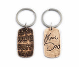 Actual HANDWRITING Keychain - Rustic Design & Handwriting Bronze Dog Tag Keychain