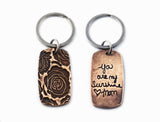 Actual HANDWRITING Keychain - Rustic Design & Handwriting Bronze Dog Tag Keychain
