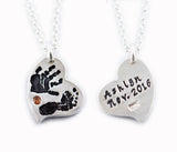 Handprint and Footprint Necklace - Silver Pendant with Birthstone and Name