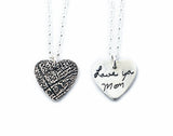 Actual Writing Signature and Fingerprint on a Silver Symmetrical Heart Shape Pendant