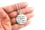 Actual Writing Signature and Design on a Silver Circle Shape Pendant