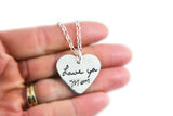 Actual Writing Signature and Fingerprint on a Silver Symmetrical Heart Shape Pendant