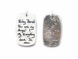Actual HANDWRITING and Fingerprint Silver Pendant - Large - Dog Tag Shaped
