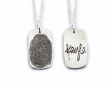Actual HANDWRITING and Fingerprint Silver Pendant - Large - Dog Tag Shaped