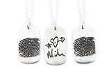 Actual HANDWRITING and Fingerprint Silver Pendant - Large - Dog Tag Shaped