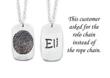 Actual HANDWRITING and Fingerprint Silver Pendant - Large - Dog Tag Shaped