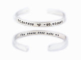 GPS or Latitude Longitude coordinates Sterling Silver cuff bracelet