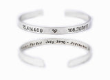 GPS or Latitude Longitude coordinates Sterling Silver cuff bracelet