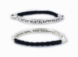 Latitude and Longitude Coordinates Bracelet - hand braided Genuine Leather and Sterling