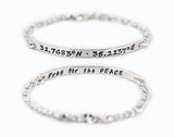 Latitude and Longitude Coordinates Bracelet - Sterling Silver stamped bar