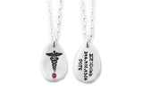 Tear Drop Silver Medical Alert Pendant with Information on the Back