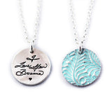 Actual Writing Signature and Colour Design on a Silver Circle Shape Pendant