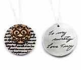 Silver & Bronze Necklace Actual HANDWRITING Jewelry Signature Necklace