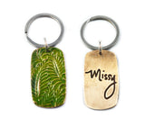Actual HANDWRITING Keychain - Rustic Design With Colour & Handwriting Bronze Dog Tag Keychain