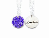 Actual Writing Signature and Colour Design on a Silver Circle Shape Pendant