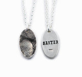 Silver Cat or Dog Partial Paw Print Necklace - Oval Shape