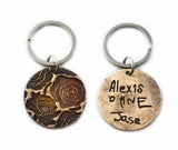 Actual HANDWRITING Keychain - Rustic Design & Handwriting Bronze Circle Keychain