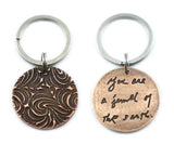 Actual HANDWRITING Keychain - Rustic Design & Handwriting Bronze Circle Keychain