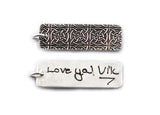 Actual Writing Signature and Design on a Silver Rectangle Shape Pendant