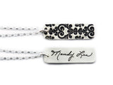 Actual Writing Signature and Design on a Silver Rectangle Shape Pendant
