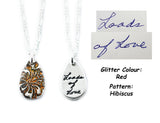 Small Glittery Handwriting Necklace - Memorial Jewelry, Teardrop shape with Colour and Design