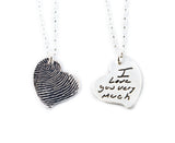 Actual Writing Signature and Fingerprint on a Silver Whimsical Heart Shape Pendant