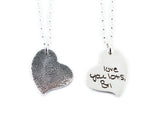 Actual Writing Signature and Fingerprint on a Silver Whimsical Heart Shape Pendant