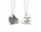 Actual Writing Signature and Fingerprint on a Silver Whimsical Heart Shape Pendant