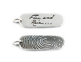 Actual Writing Signature and Fingerprint on a Pill Shaped Silver Pendant