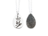 Actual Writing Signature and Fingerprint on a Silver Teardrop Shape Pendant