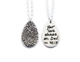 Actual Writing Signature and Fingerprint on a Silver Teardrop Shape Pendant