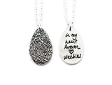 Actual Writing Signature and Fingerprint on a Silver Teardrop Shape Pendant