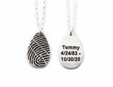 Actual Writing Signature and Fingerprint on a Silver Teardrop Shape Pendant