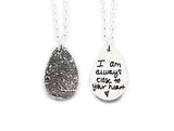Actual Writing Signature and Fingerprint on a Silver Teardrop Shape Pendant