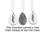 Actual Writing Signature and Fingerprint on a Silver Teardrop Shape Pendant