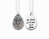 Actual Writing Signature and Fingerprint on a Silver Teardrop Shape Pendant