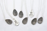 Actual Writing Signature and Fingerprint on a Silver Teardrop Shape Pendant